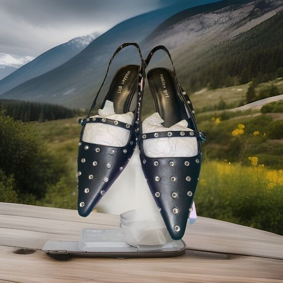 Madden Girl Women’s Black Krystal -R Sling back Kitten Heels w/ Jewel Studs 8.5 - Picture 4 of 11